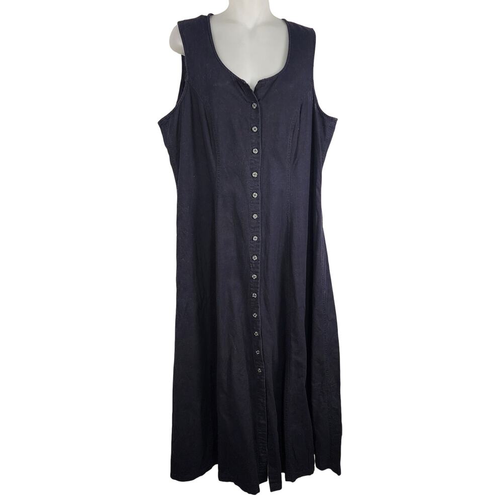 Vintage Innovation Sport Women Maxi Dress Linen Blend Button Front Sleeveless 18